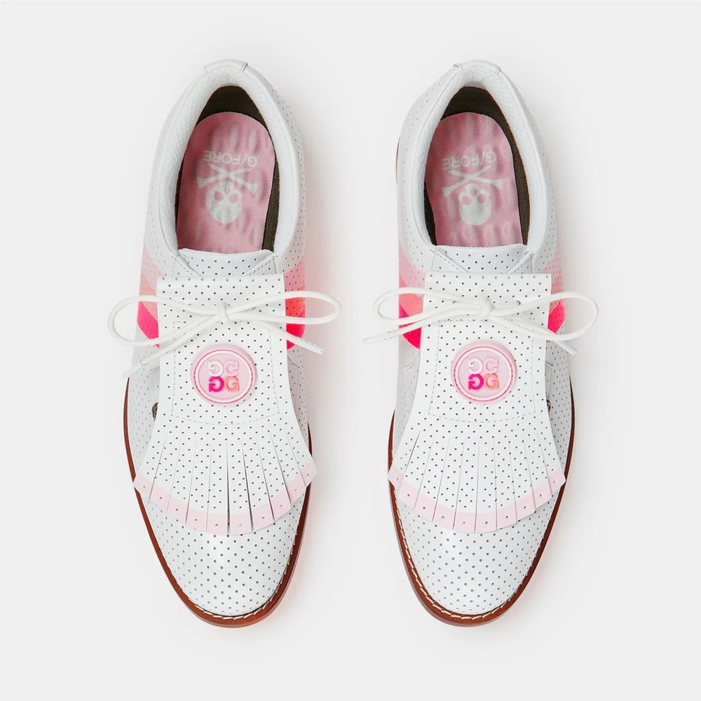 G/Fore Gallivanter Luxe Leather Kiltie Golf Shoes Pink White Womens - Picture 4 of 7